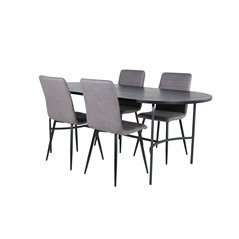 Skate Oval Dining Table - Black / Black Veneer+Windu Lyx Chair - Black / Grey Micro Fibre_4