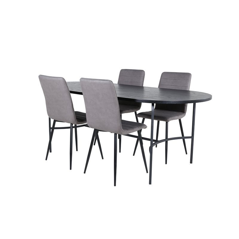 Skate Oval Dining Table - Black / Black Veneer+Windu Lyx Chair - Black / Grey Micro Fibre_4