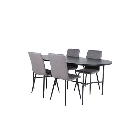 Skate Oval Dining Table - Black / Black Veneer+Windu Lyx Chair - Black / Grey Micro Fibre_4