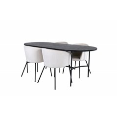 Skate Oval Dining Table - Black / Black Veneer+Berit Chair - Black / Beige Velvet_4