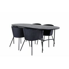 Skate Oval Dining Table - Black / Black Veneer+Berit Chair - Black / Black Velvet_4
