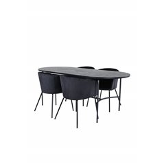 Skate Oval Dining Table - Black / Black Veneer+Berit Chair - Black / Black Velvet_4