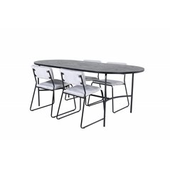 Skate Oval Dining Table - Black / Black Veneer+Kenth Chair - Black / Light Grey Velvet_4