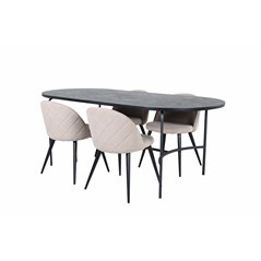 Skate Oval Dining Table - Black / Black Veneer+Velvet Stitches Chair - Black / Beige Fabric (Polyester linen )_4