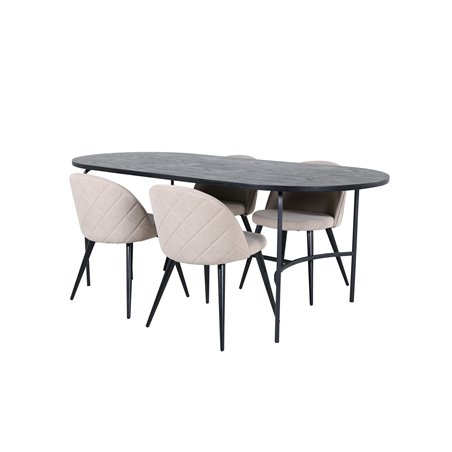 Skate Oval Dining Table - Black / Black Veneer+Velvet Stitches Chair - Black / Beige Fabric (Polyester linen )_4