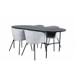 Skate Oval Dining Table - Black / Black Veneer+Berit Chair - Black / Light Grey Velvet_4