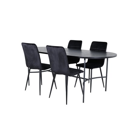 Skate Oval Dining Table - Black / Black Veneer+Windu Lyx Chair - Black / Black Velvet_4