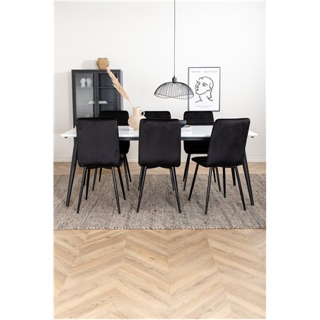 Jimmy Dining Table , Black White HPL+Windu Lyx Chair , Black Black Velvet_6