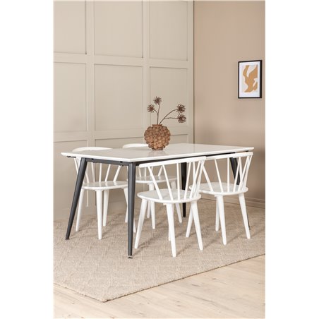 Jimmy Dining Table , Black White HPL+Bullerbyn Windsor Dining Chair , White_4