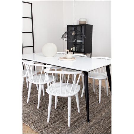 Jimmy Dining Table , Black White HPL+Bullerbyn Windsor Dining Chair , White_6