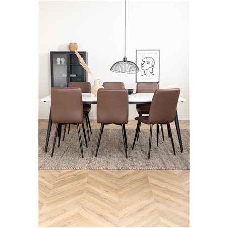 Jimmy Dining Table , Black White HPL+Windu Lyx Chair , Black Brown Micro Fibre_6