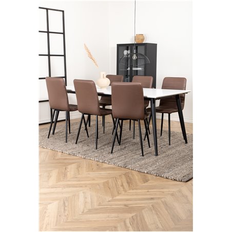 Jimmy Dining Table , Black White HPL+Windu Lyx Chair , Black Brown Micro Fibre_6
