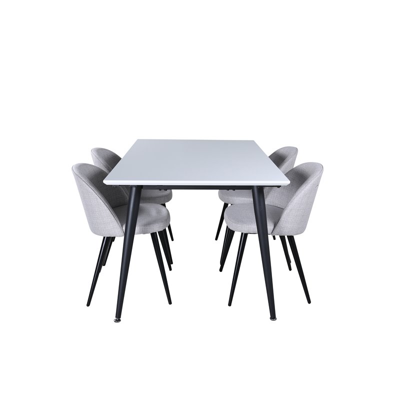 Jimmy Dining Table , Black White HPL+Velvet Dining Chiar , Black legs , Light GreyFabric_4