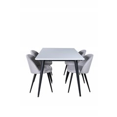 Jimmy Dining Table , Black White HPL+Velvet Dining Chiar , Black legs , Light GreyFabric_4