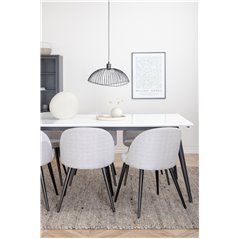 Jimmy Dining Table , Black White HPL+Velvet Dining Chiar , Black legs , Light GreyFabric_6