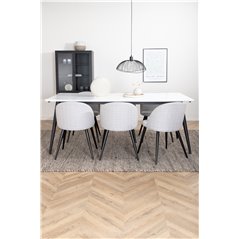 Jimmy Dining Table , Black White HPL+Velvet Dining Chiar , Black legs , Light GreyFabric_6