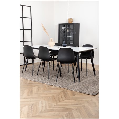 Jimmy Spisebord, Sort Hvid HPL + Arctic Dining Chair, Sorte Ben, Sort Pla stic_6