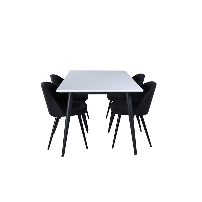 Jimmy Dining Table , Black White HPL+Velvet Dining Chiar , Black legs, Black Fabric_4