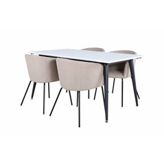 Jimmy Dining Table - Black / White HPL+Berit Chair - Black / Beige Fabric (Polyester linen )_4