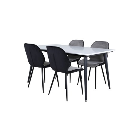 Jimmy Dining Table - Black / White HPL+Emma Chair - Black / Black and Light Grey Black Velvet in Back Grey Velvet in front_4