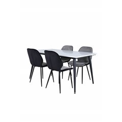 Jimmy Dining Table - Black / White HPL+Emma Chair - Black / Black and Light Grey Black Velvet in Back Grey Velvet in front_4