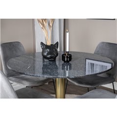 Estelle Round Dining Table ø106 H75 - Black / Brass, Muce Dining Chair - Black Legs - Grey Velvet_4