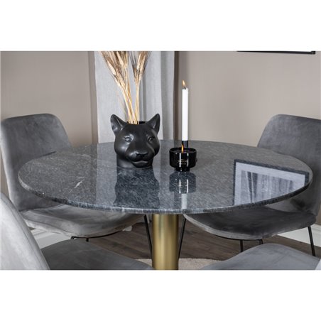 Estelle Round Dining Table ø106 H75 - Black / Brass, Muce Dining Chair - Black Legs - Grey Velvet_4
