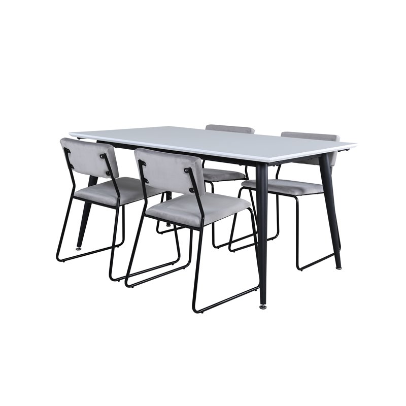 Jimmy Dining Table - Black / White HPL+Kenth Chair - Black / Light Grey Velvet_4