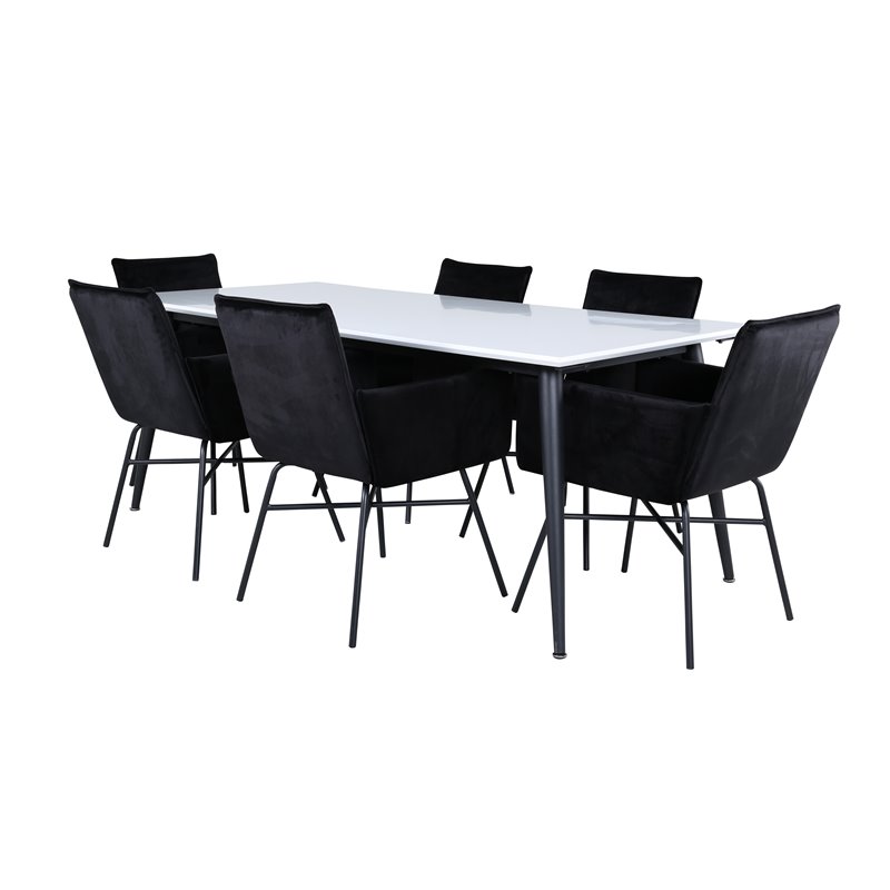 Jimmy Dining Table - Black / White HPL+Pippi Chair - Black / Black Velvet_6