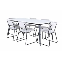 Jimmy Dining Table - Black / White HPL+Kenth Chair - Black / Light Grey Velvet_6