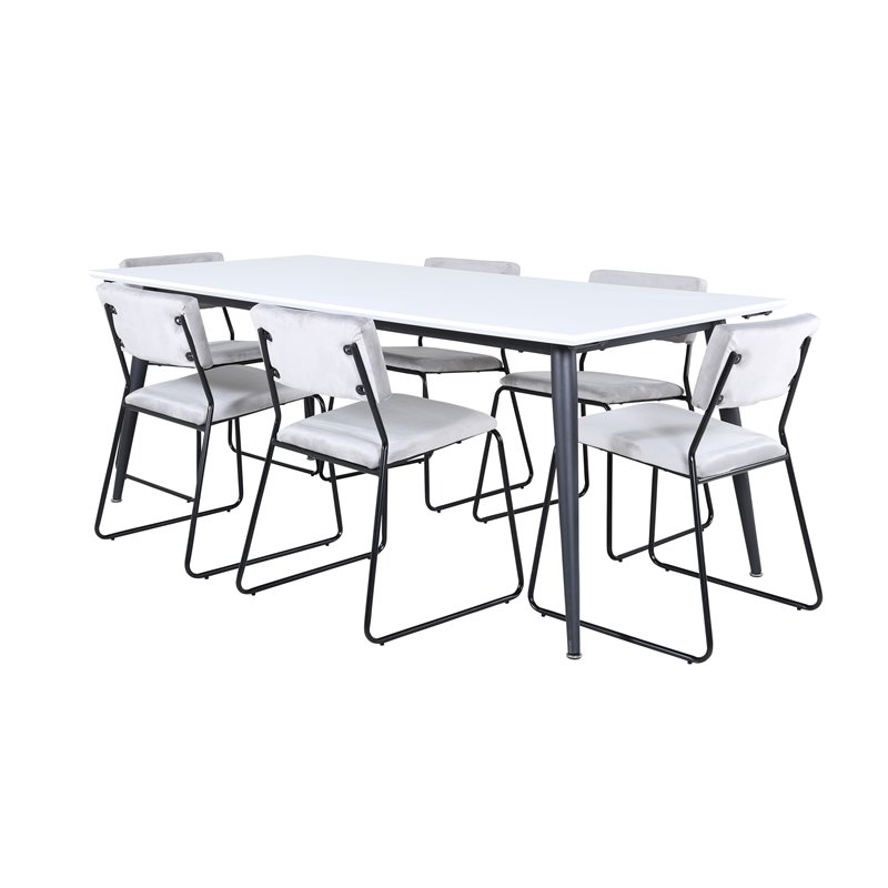 Jimmy Dining Table - Black / White HPL+Kenth Chair - Black / Light Grey Velvet_6