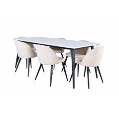 Jimmy Dining Table - Black / White HPL+Velvet Stitches Chair - Black / Beige Velvet_6