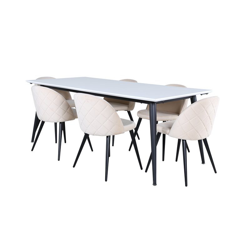 Jimmy Dining Table - Black / White HPL+Velvet Stitches Chair - Black / Beige Velvet_6