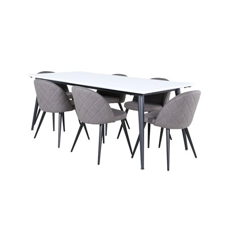 Jimmy Dining Table - Black / White HPL+Velvet Stitches Chair - Black / Grey Micro Fibre_6