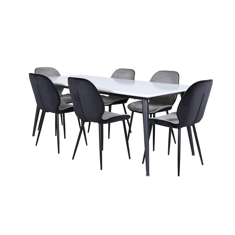 Jimmy Dining Table - Black / White HPL+Emma Chair - Black / Black and Light Grey Black Velvet in Back Grey Velvet in front_6