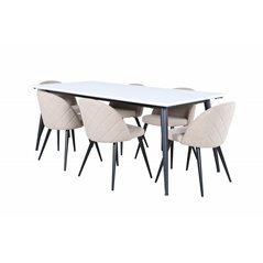 Jimmy Dining Table - Black / White HPL+Velvet Stitches Chair - Black / Beige Fabric (Polyester linen )_6