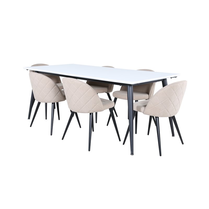 Jimmy Dining Table - Black / White HPL+Velvet Stitches Chair - Black / Beige Fabric (Polyester linen )_6