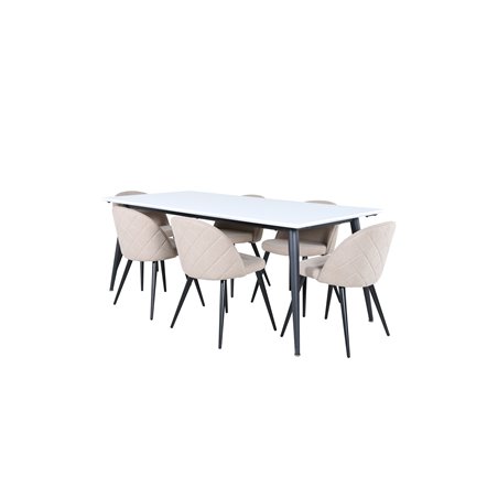 Jimmy Spisebord - Sort/hvid HPL + Velvet Stitch es Chair - Sort/beige stof (polyesterlinned) _6