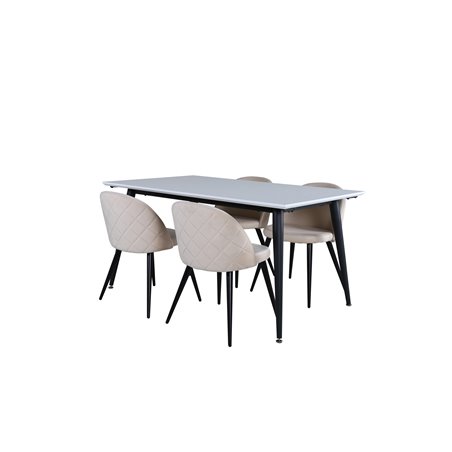 Jimmy Dining Table - Black / White HPL+Velvet Stitches Chair - Black / Beige Velvet_4