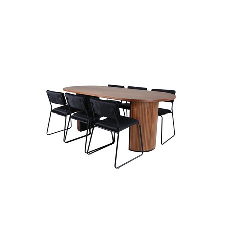 Bianca ovalt spisebord, valnøddesort finer + Kenth stol, sort sort fløjl_6