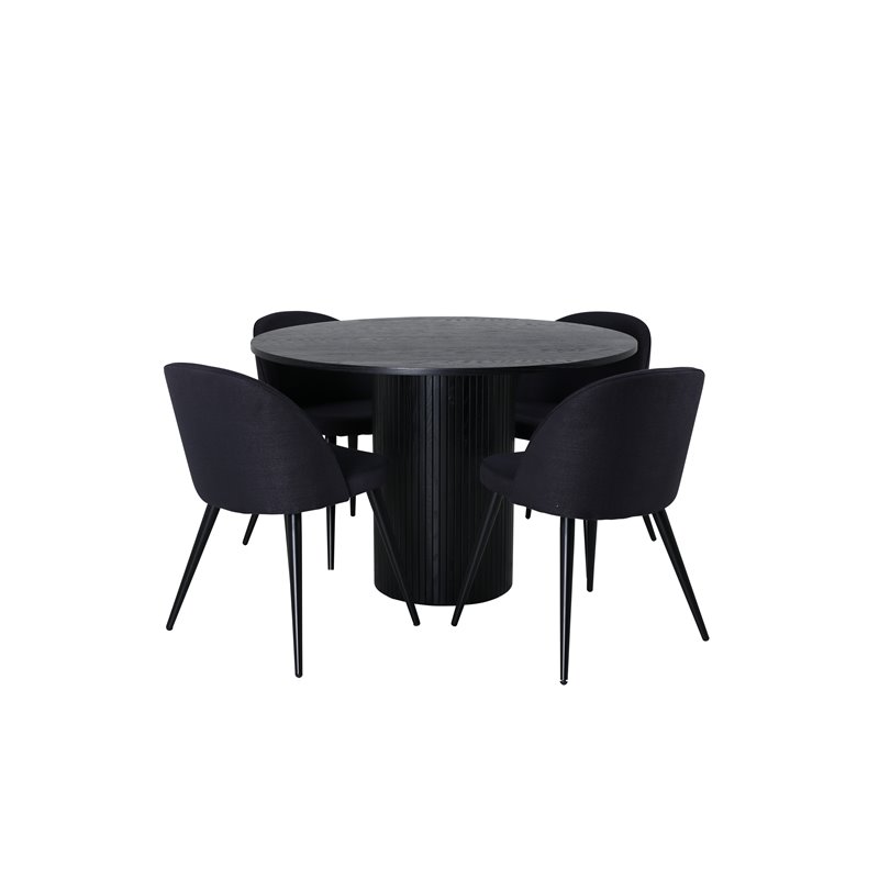 Bianca Round Dining Table , Black Black Veneer+Velvet Dining Chiar , Black legs, Black Fabric_4