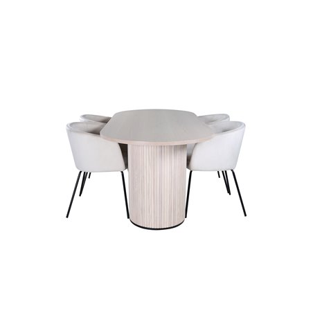 Bianca Oval Dining Table , White Wash Black Veneer+Berit Chair , Black Beige Velvet_4
