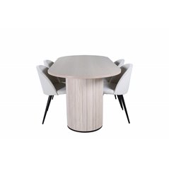 Bianca Oval Dining Table , White Wash Black Veneer+Velvet Dining Chair Corduroy , Beige Black_4