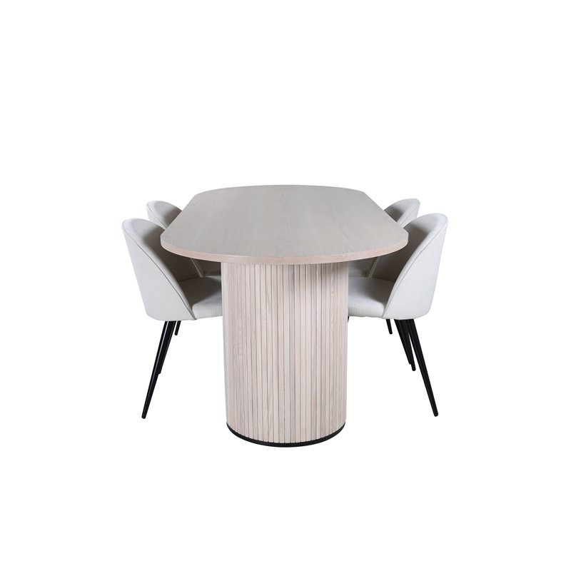 Bianca Oval Dining Table , White Wash Black Veneer+Velvet Dining Chair Corduroy , Beige Black_4