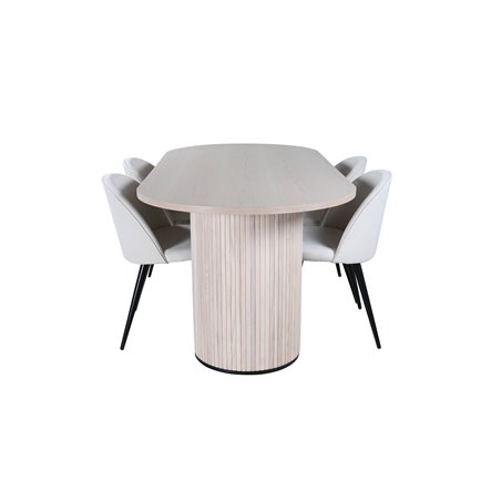 Bianca Oval Dining Table , White Wash Black Veneer+Velvet Dining Chair Corduroy , Beige Black_4