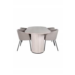 Bianca Oval Dining Table , White Wash Black Veneer+Berit Chair , Black Beige Fabric (Polyester linen )_4