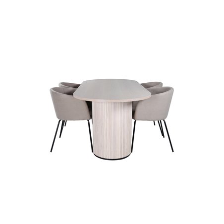 Bianca Oval Dining Table , White Wash Black Veneer+Berit Chair , Black Beige Fabric (Polyester linen )_4