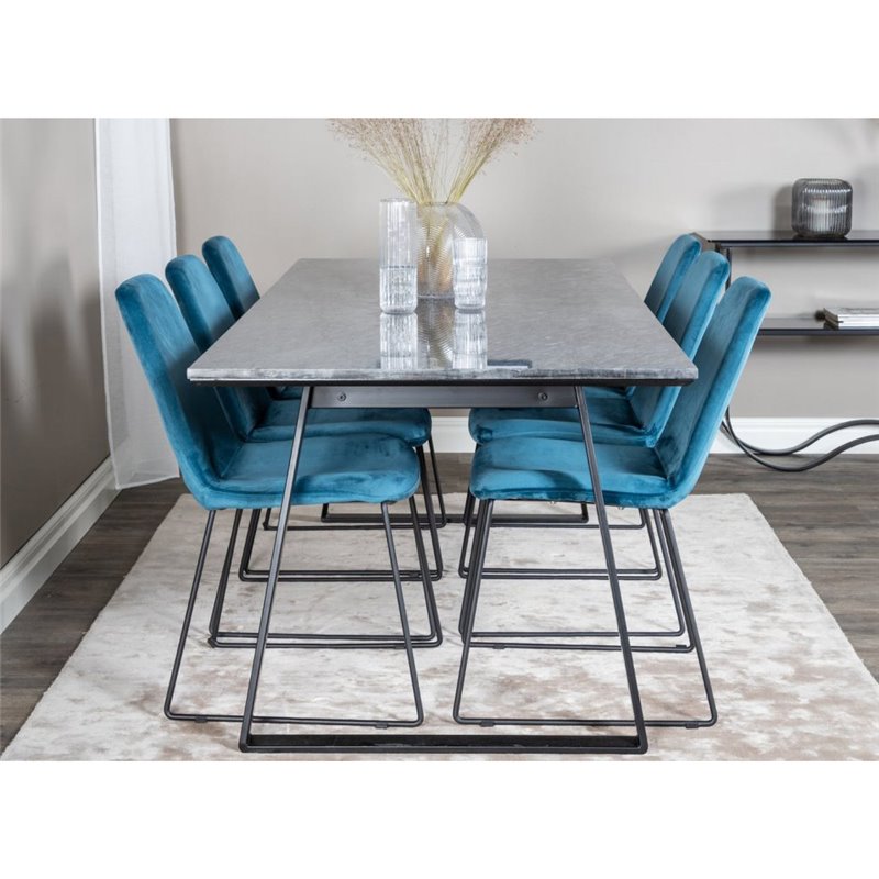 Estelle Dining Table 200*90*H76 - Black / Black, Muce  Dining Chair - Black Legs - Blue  Velvet_6