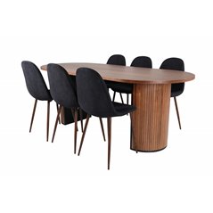 Bianca Oval Dining Table , Walnut Black Veneer+Polar Dining Chair , Walnut Legs , Black Fabric_6