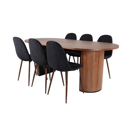 Bianca Oval Dining Table , Walnut Black Veneer+Polar Dining Chair , Walnut Legs , Black Fabric_6